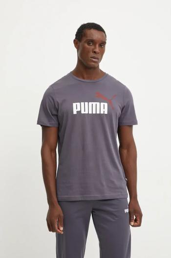 Bavlněné tričko Puma šedá barva, s potiskem, 586759