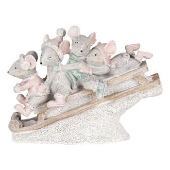 Vánoční dekorativní soška myšek na saních - 15*5*11 cm 6PR4709