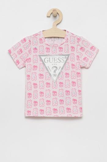 Dětské tričko Guess růžová barva, s potiskem