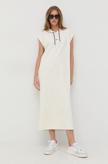 Bavlněné šaty BOSS bílá barva, maxi, oversize