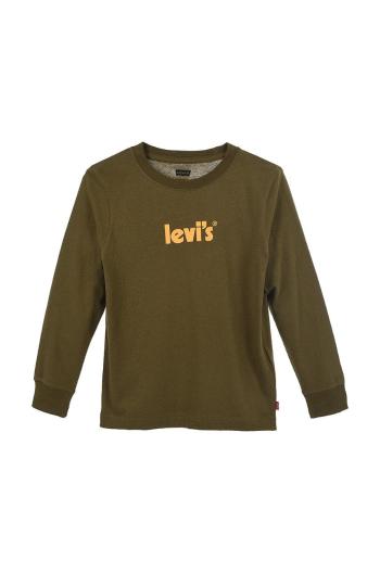 Dětská bavlněná košile s dlouhým rukávem Levi's zelená barva, s potiskem