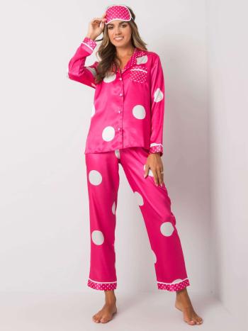 RŮŽOVÉ PUNTIKATÉ PYŽAMO S MASKOU NA OČI BR-KMPL-5620-PINK Velikost: XL