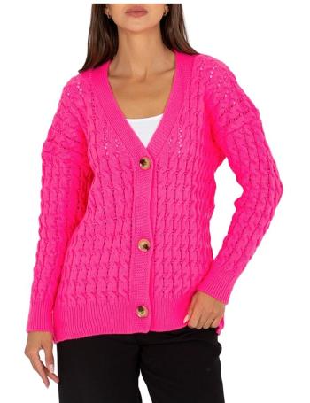 Neonově růžový pletený svetr na knoflíky vel. ONE SIZE
