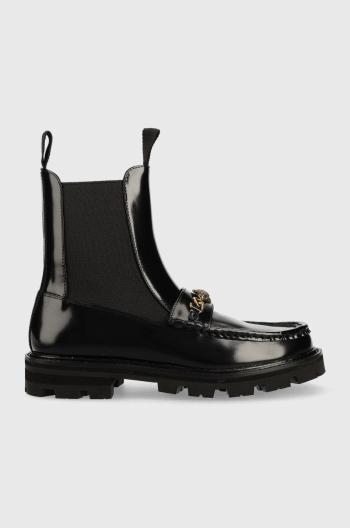 Kožené kotníkové boty Kurt Geiger London Carnaby Chunky Ankle Boot dámské, černá barva, na plochém podpatku