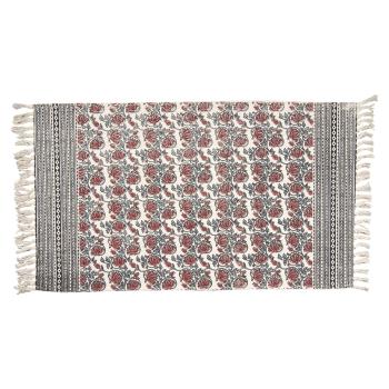 Červeno-zelený bavlněný koberec s květy a třásněmi - 70*120 cm KT080.057