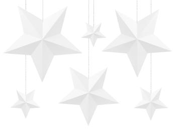 PartyDeco Dekorace Hvězdy - bílá 6 ks