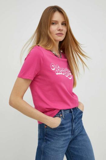Bavlněné tričko Wrangler růžová barva