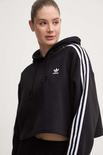 Mikina adidas Originals Adicolor Classics Crop Hoodie dámská, černá barva, s kapucí, s aplikací, IB7388