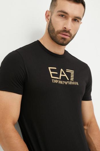 Bavlněné tričko EA7 Emporio Armani černá barva, s aplikací