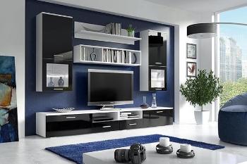 FORTE moderní obývací stěna, bílý mat/černý lesk