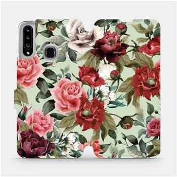 Flipové pouzdro na mobil Samsung Galaxy A20S - MD06P Růže a květy na světle zeleném pozadí (5903516397921)