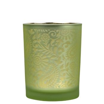 Zeleno stříbrný skleněný svícen s ornamenty Paisley vel.M - Ø10*12,5cm XMWLPALM