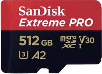 Paměťová karta microSDXC, 512 GB, SanDisk Extreme Pro™, Class 10, UHS-I, UHS-Class 3, v30 Video Speed Class, výkonnostní standard A2