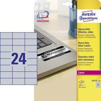 Avery-Zweckform L6133-20 etikety 70 x 37 mm poylesterová fólie stříbrná 480 ks permanentní typové štítky laser, kopie