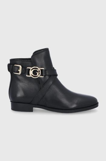 Kožené kotníkové boty Guess dámské, černá barva, na plochém podpatku