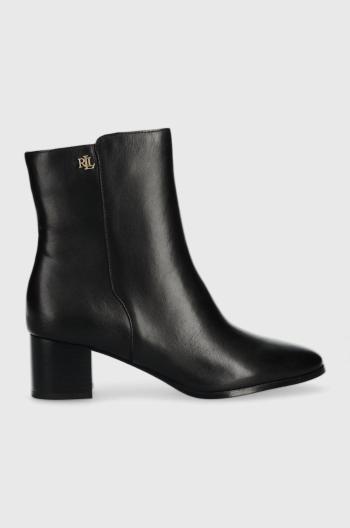 Kožené kotníkové boty Lauren Ralph Lauren Wendey dámské, černá barva, na podpatku
