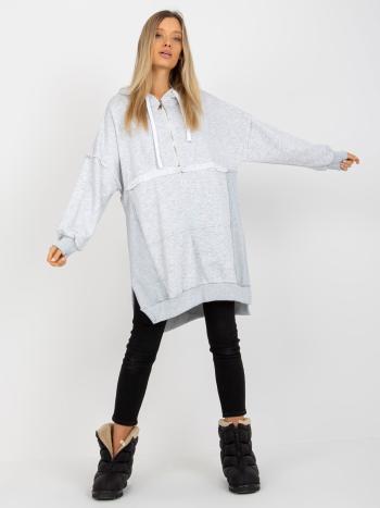 SVĚTLE ŠEDÁ BAVLNĚNÁ OVERSIZE MIKINA SE ZIPEM FA-BL-8105.38P-GREY Velikost: ONE SIZE