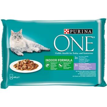 Purina ONE Indoor minifiletky s tuňákem a zelenými fazolkami, s telecím a mrkví 4 × 85 g (7613030063032)