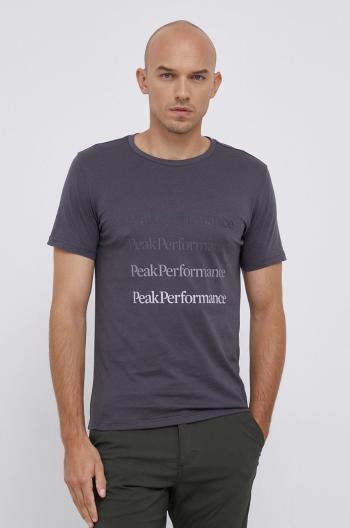 Bavlněné tričko Peak Performance šedá barva, s potiskem