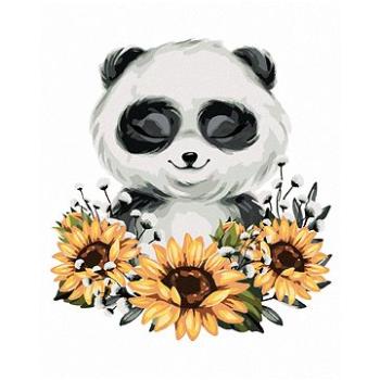 Diamondi - Diamantové malování - PANDA SE SLUNEČNICEMI, 40x50 cm, Vypnuté plátno na rám (604846B)