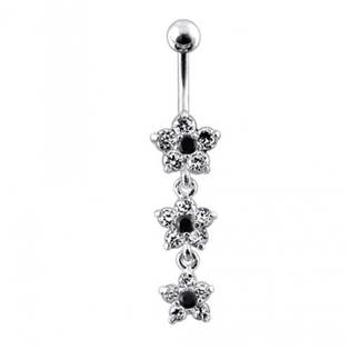 Šperky4U Stříbrný piercing do pupíku - kytičky - BP01123-CK