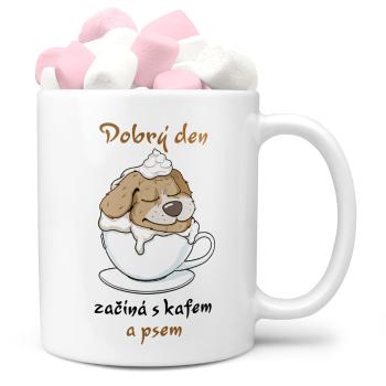 Hrnek Dobrý den začíná se psem (Náplň hrníčku: Marshmallow)