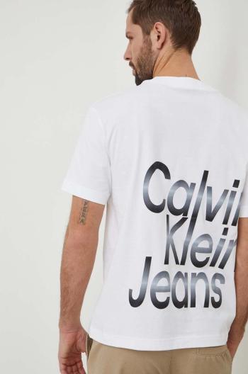 Bavlněné tričko Calvin Klein Jeans bílá barva, s potiskem, J30J325699