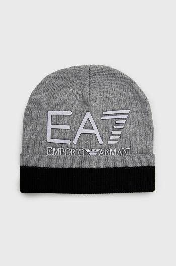 Čepice EA7 Emporio Armani šedá barva, z tenké pleteniny