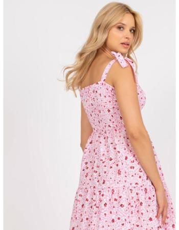 Dámské šaty s ramínky midi s volánkem RUE PARIS růžové  