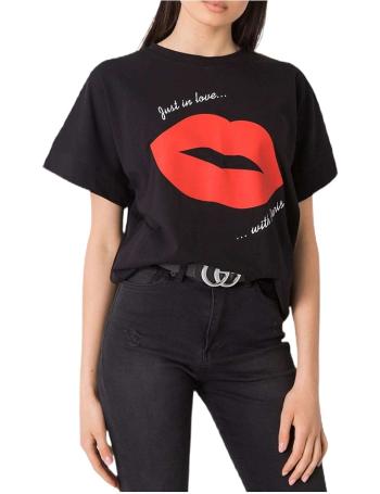 černé dámské tričko s potiskem polibku vel. L/XL