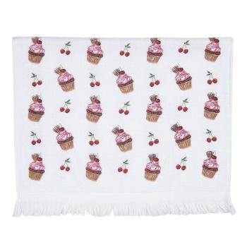 Bílý kuchyňský froté ručník s dortíčky Cherry Cupcake - 40*66 cm CTCUP
