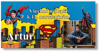 Narozeninový banner s fotkou - Superman Rozměr banner: 130 x 260 cm