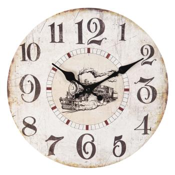 Vintage nástěnné hodiny s vlakem – Ø 30*3 cm / 1*AA 6KL0597