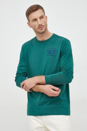Bavlněné tričko s dlouhým rukávem La Martina zelená barva, s aplikací
