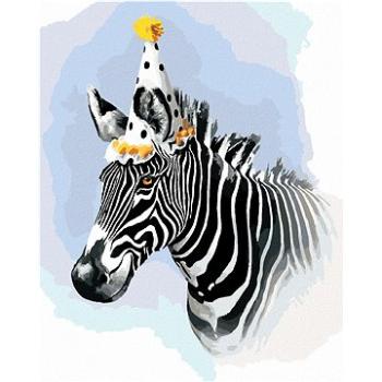 Zuty - Malování podle čísel - ZEBRA S PARTY ČEPIČKOU (LARRY HERSBERGER), 80x100 cm, vypnuté plátno n (HRAmmb04347nad)