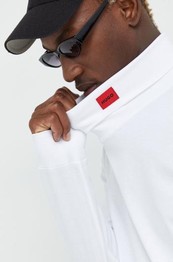 Tričko s dlouhým rukávem HUGO bílá barva, s aplikací