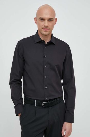 Bavlněné tričko Seidensticker černá barva, slim, s klasickým límcem