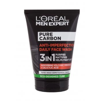 L'Oréal Paris Men Expert Pure Carbon Anti-Imperfection 3in1 100 ml čisticí gel M na normální pleť; na mastnou pleť; na problematickou pleť s akné