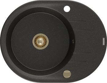 MEXEN/S Kevin granitový dřez 1 s odkapávačem 586x458 mm, černá/zlatý metalik, + zlatý sifon 6517581005-75-G