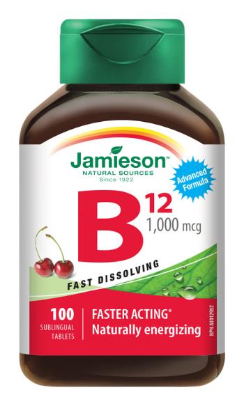 Jamieson Vitamín B12 metylkobalamin 1000 mg s příchutí třešně rozpustné tablety 100 ks