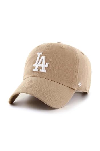 Bavlněná baseballová čepice 47brand MLB Los Angeles Dodgers béžová barva, s aplikací, B-NLRGW12GWS-KHA