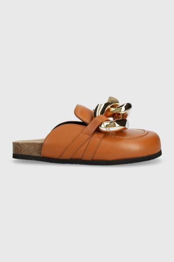 Kožené pantofle JW Anderson Chain Loafer dámské, hnědá barva, ANW35004E