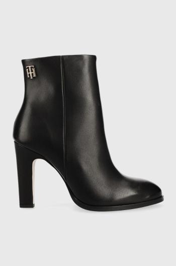 Kožené kotníkové boty Tommy Hilfiger High Heel Leather Boot dámské, černá barva, na podpatku