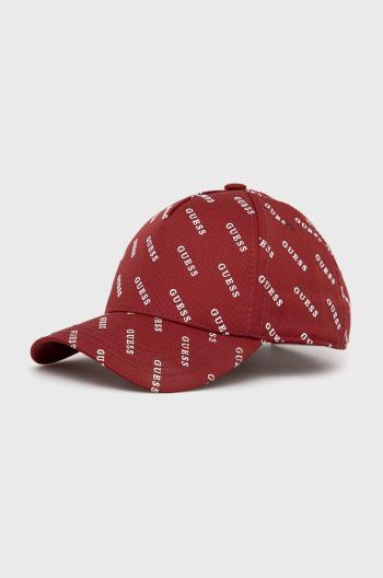 Bavlněná čepice Guess červená barva, vzorovaná