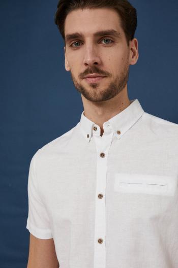 Plátěná košile Medicine pánská, bílá barva, regular, s límečkem button-down