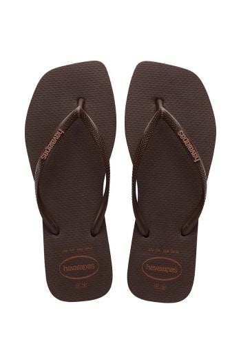 Žabky Havaianas SQUARE LOGO POP UP dámské, hnědá barva, na plochém podpatku, 4148959.0727