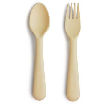 Mushie Fork and Spoon Set příbor Pale Daffodil 2 ks
