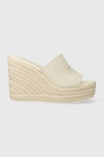 Pantofle Calvin Klein Jeans SLIDE WEDGE ROPE SANDAL ML BTW dámské, béžová barva, na klínku, YW0YW01356