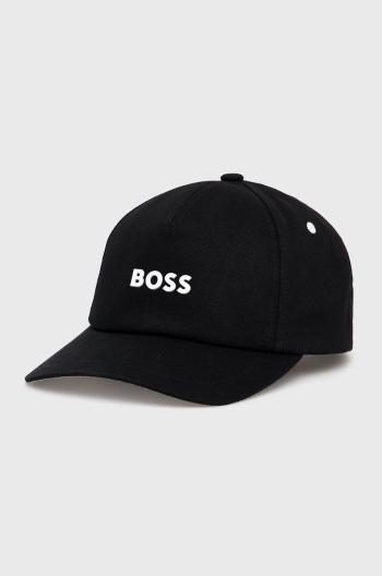 Bavlněná čepice BOSS Boss Casual černá barva, s aplikací