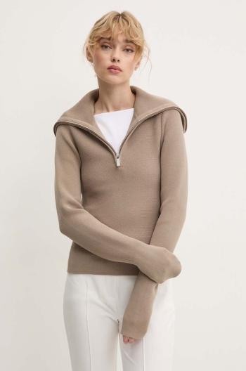 Svetr Remain Zipped Collar Knit dámský, béžová barva, s golfem, 5017693001